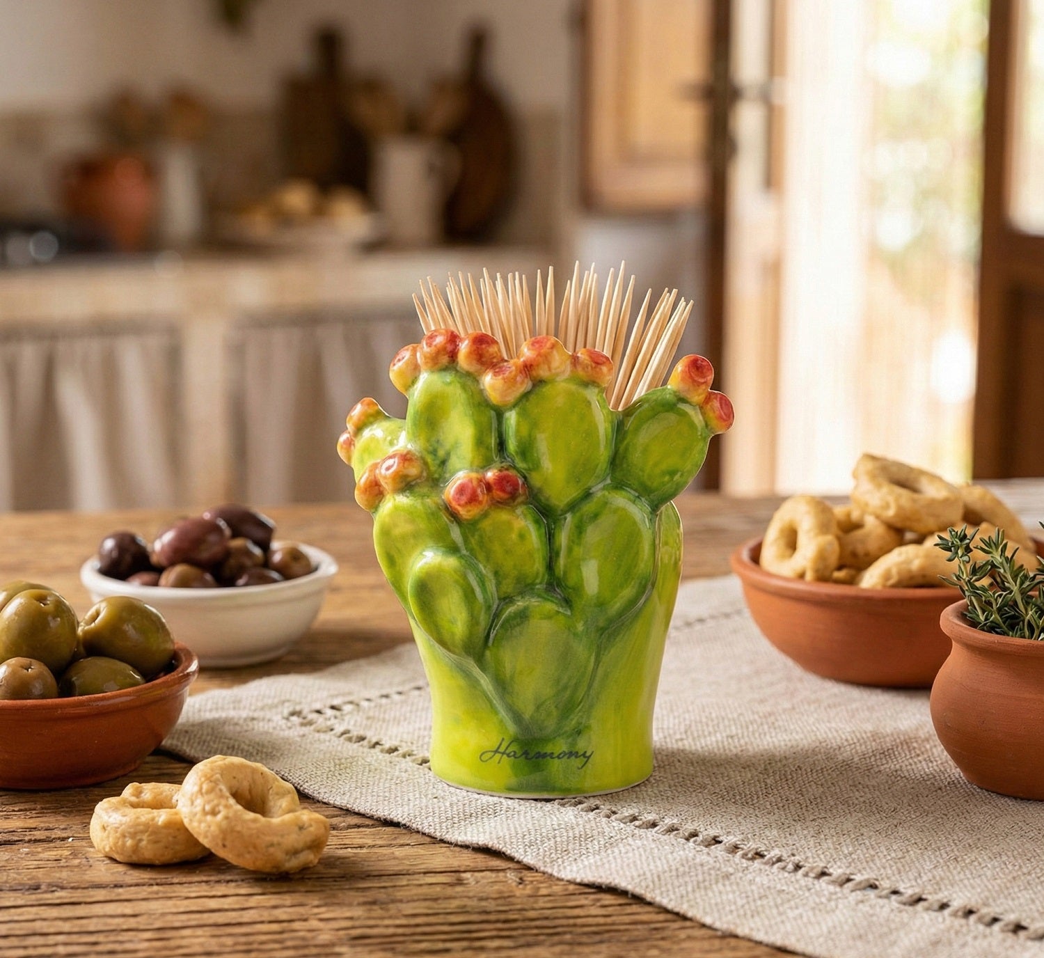 Porta stuzzicadenti cactus fichi d'india in ceramica bomboniera per comunione, cresima, matrimonio Harmony PRMT24223