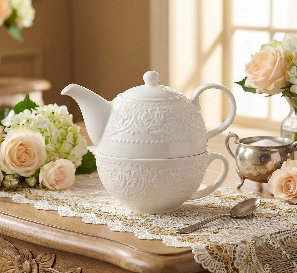 Teiera in porcellana decorata bomboniera per matrimonio Harmony PRMT25005