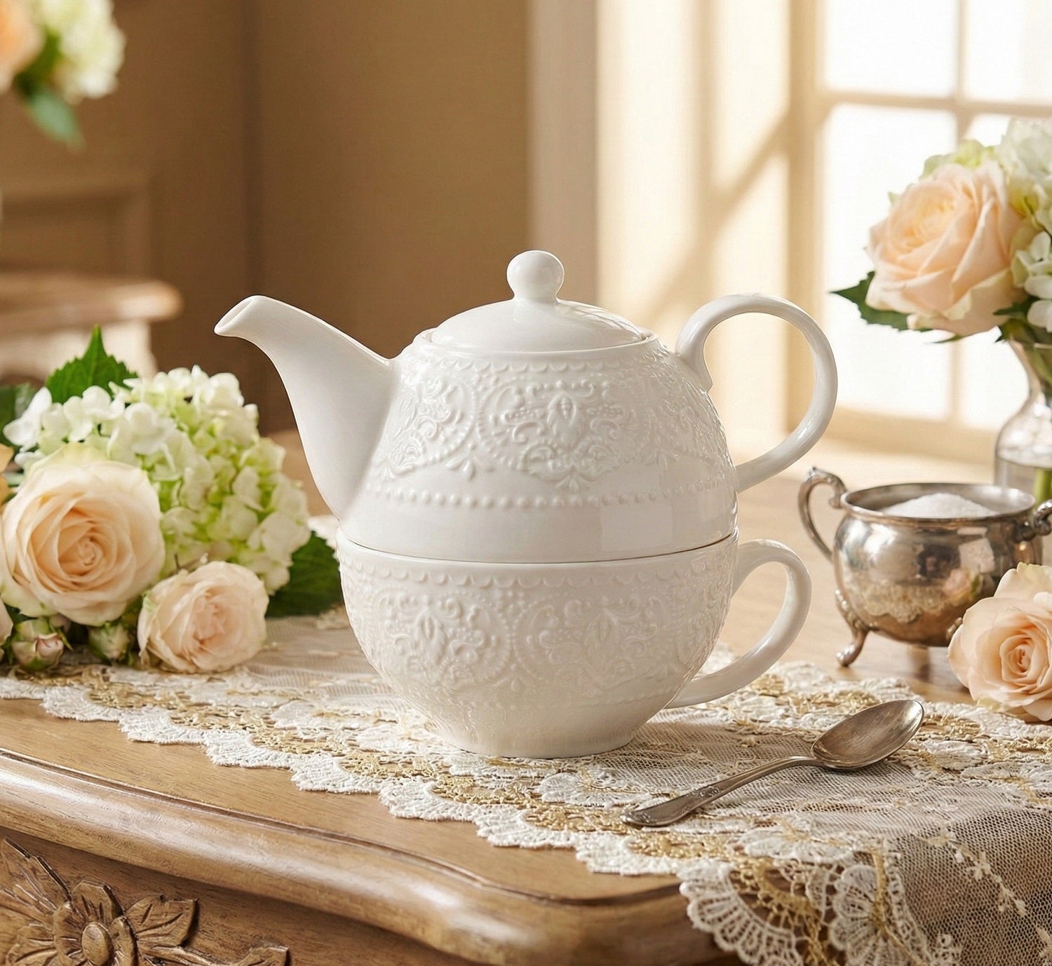 Teiera in porcellana decorata bomboniera per matrimonio Harmony PRMT25005
