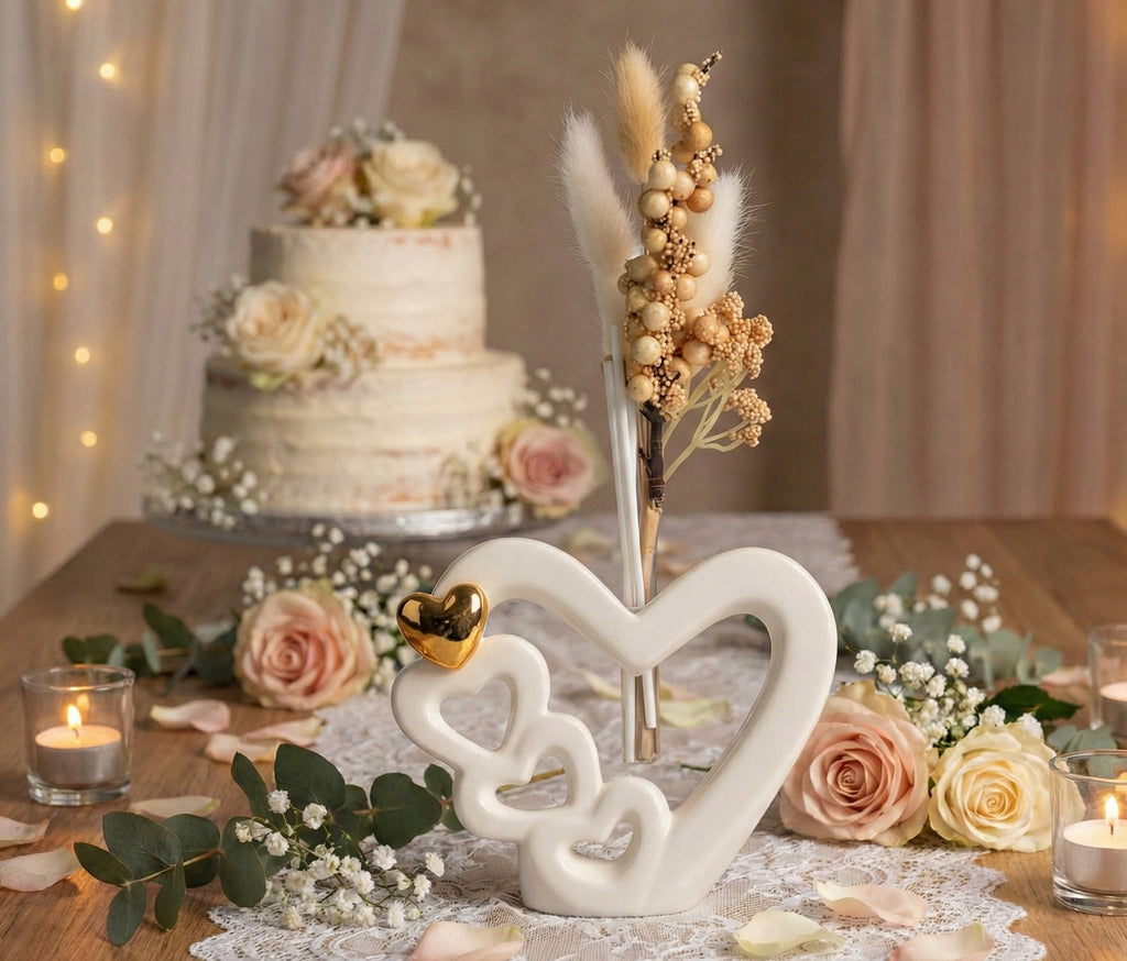 Profumatore con cuori traforati in porcellana bomboniera per matrimonio Harmony PRMT25018