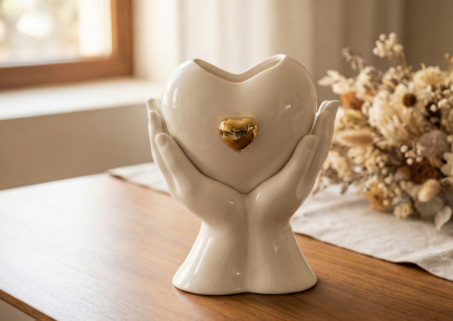 Porta candela mani con cuori in porcellana bomboniera per comunione, cresima, matrimonio Harmony PRMT25071