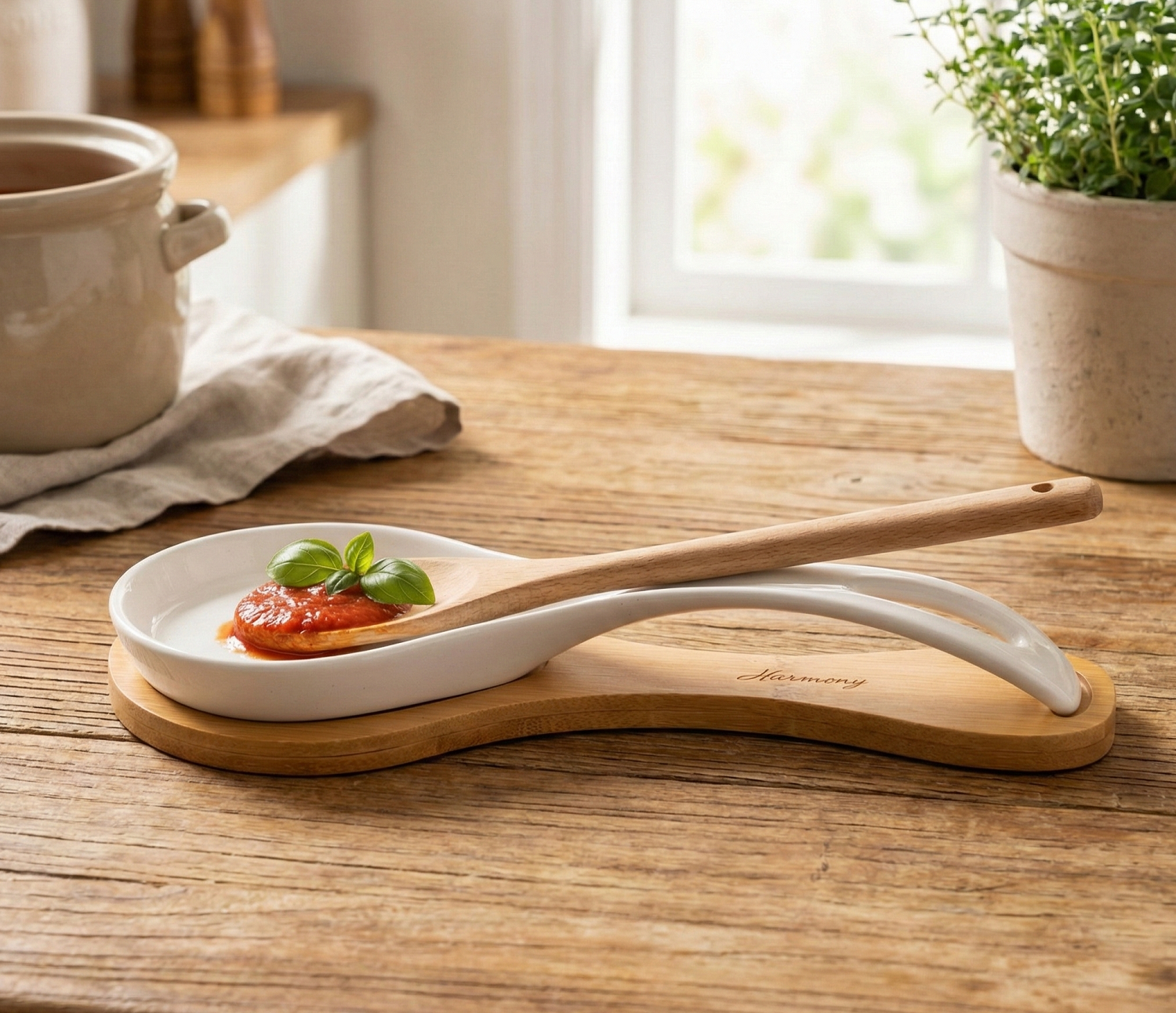 Porta mestolo in porcellana e bambù bomboniera per matrimonio, regalo Harmony PRMT25222