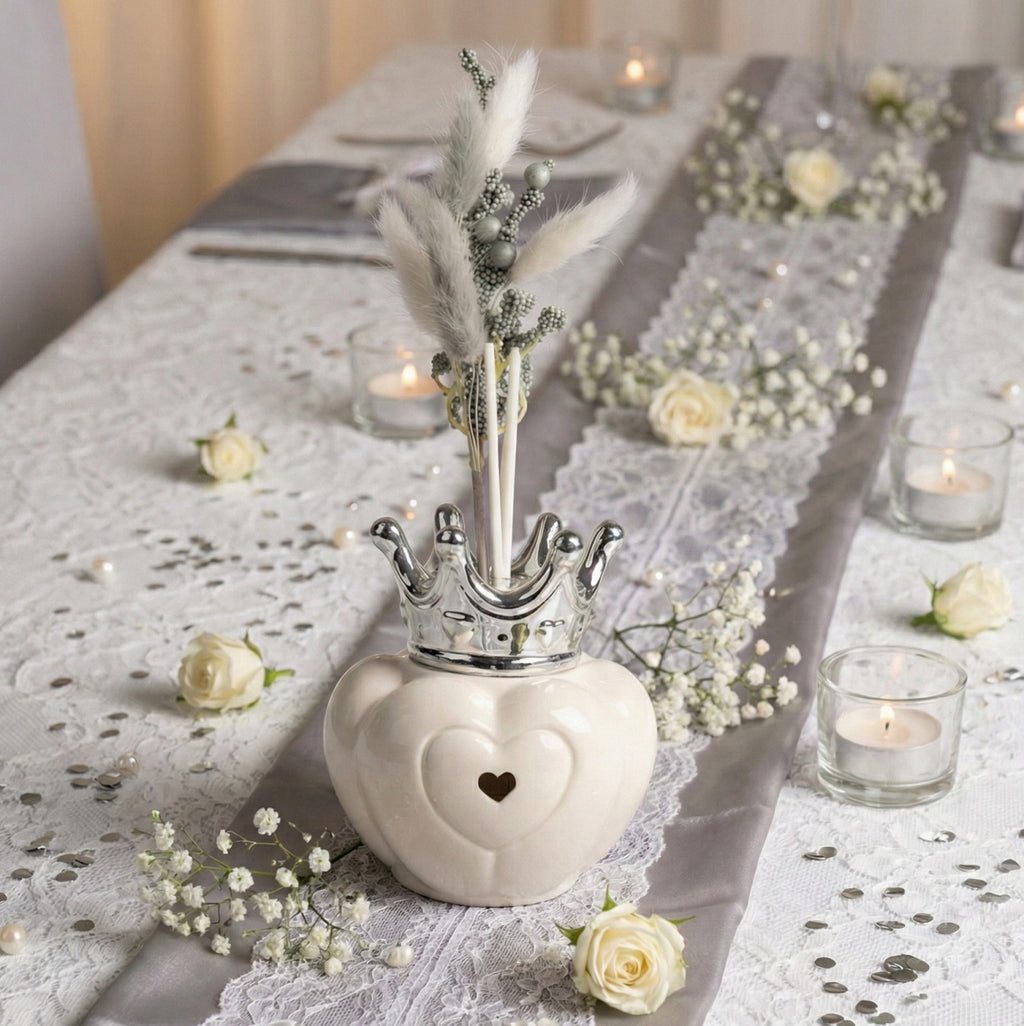 Profumatore corona in porcellana a led per comunione, cresima, matrimonio Harmony PRMT25236