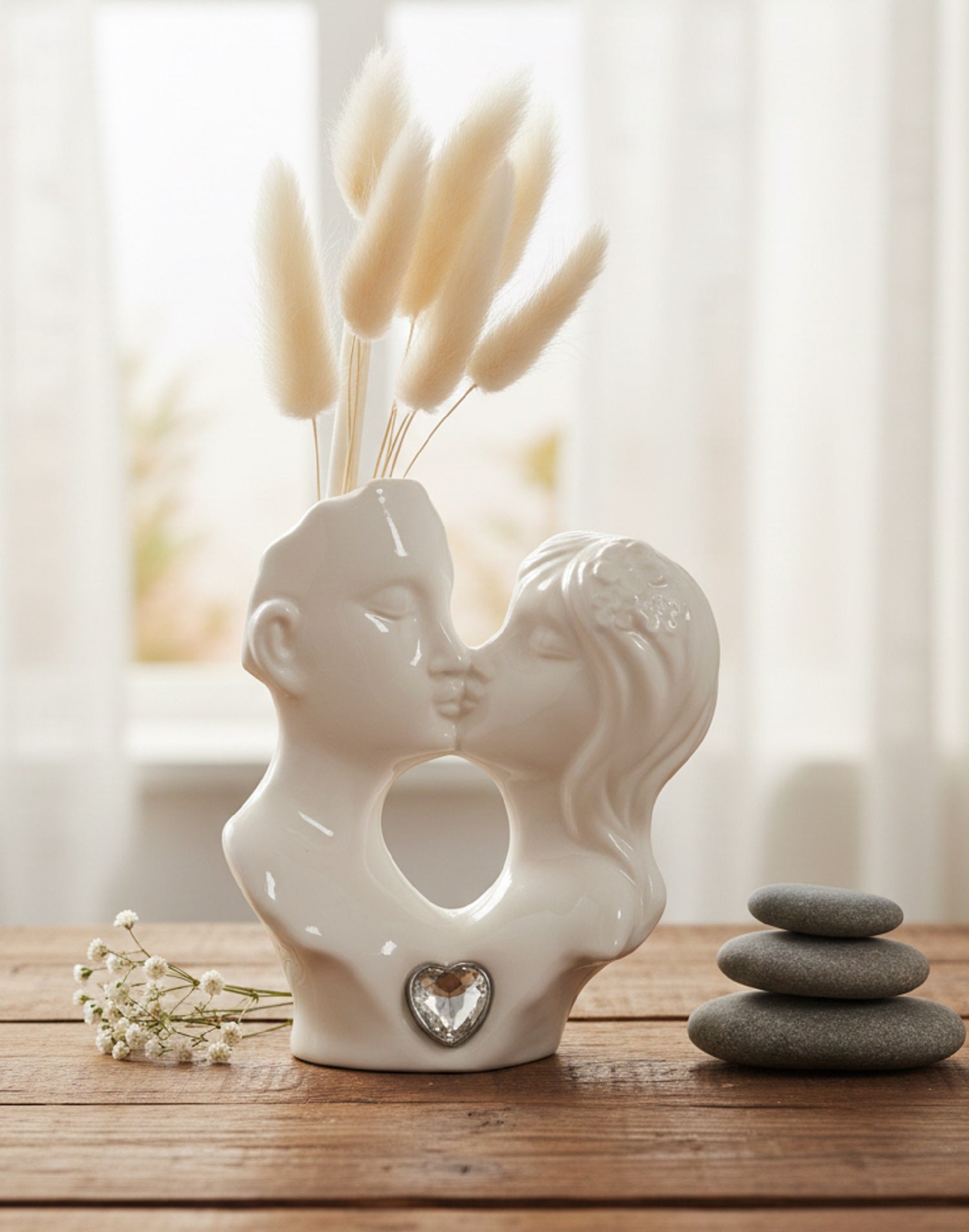 Profumatore coppia bianca con cuore in cristallo bomboniera per matrimonio, ricorrenze, Harmony PRMT26158