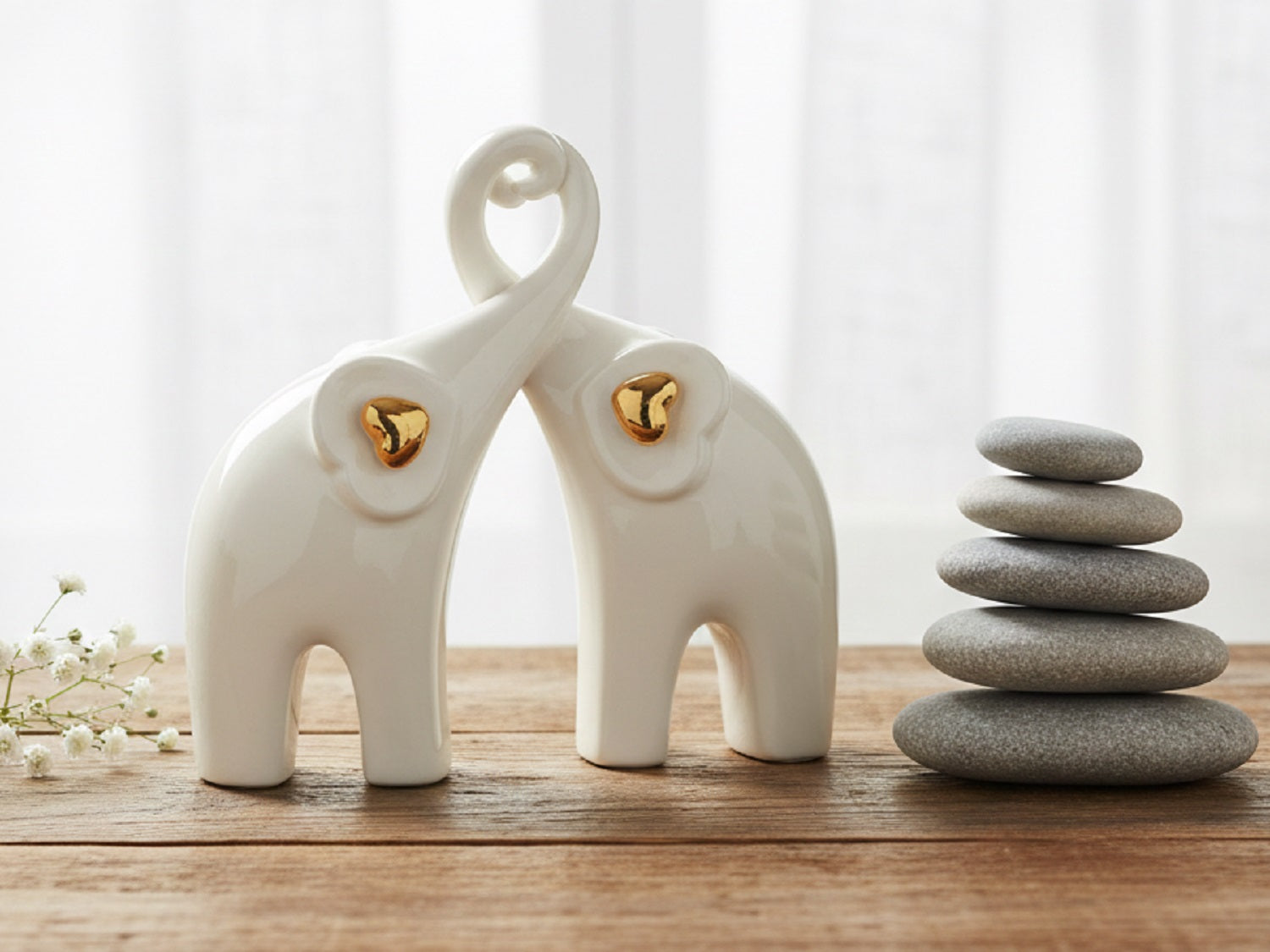 Coppia elefanti in porcellana bianca bomboniera per matrimonio, ricorrenze, cresima, comunione, Harmony PRMT26162