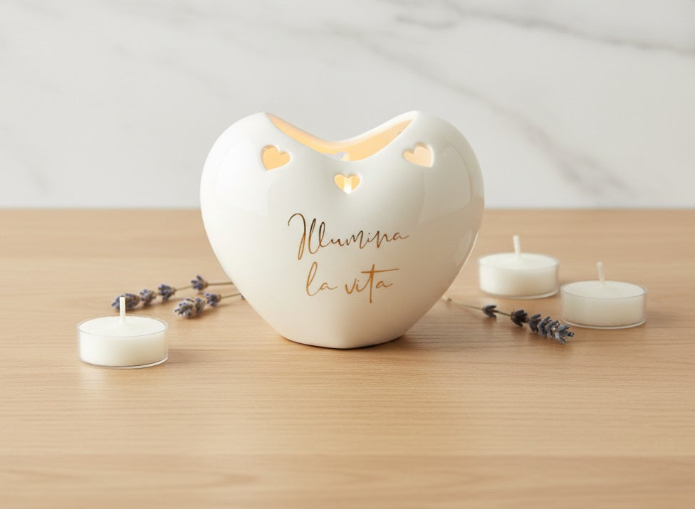 Porta Candela Cuore bianco bomboniera per Matrimonio, Battesimo, Comunione, cresima Harmony PRMT26167