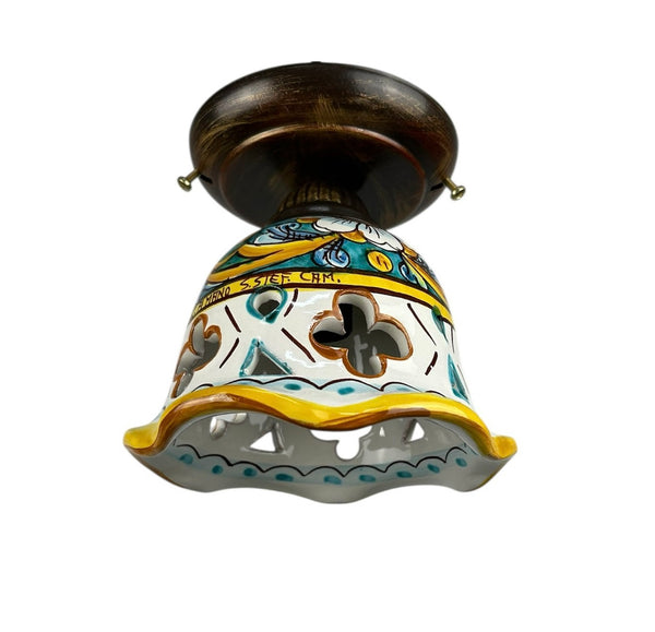 Plafoniera Spot da Soffitto, 1 Luce, Ferro Battuto e Ceramica Siciliana, Cucina, Bagno e Veranda D 15 art. gomes