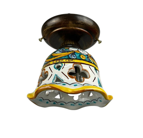 Plafoniera Spot da Soffitto, 1 Luce, Ferro Battuto e Ceramica Siciliana, Cucina, Bagno e Veranda D 15 art. gomes