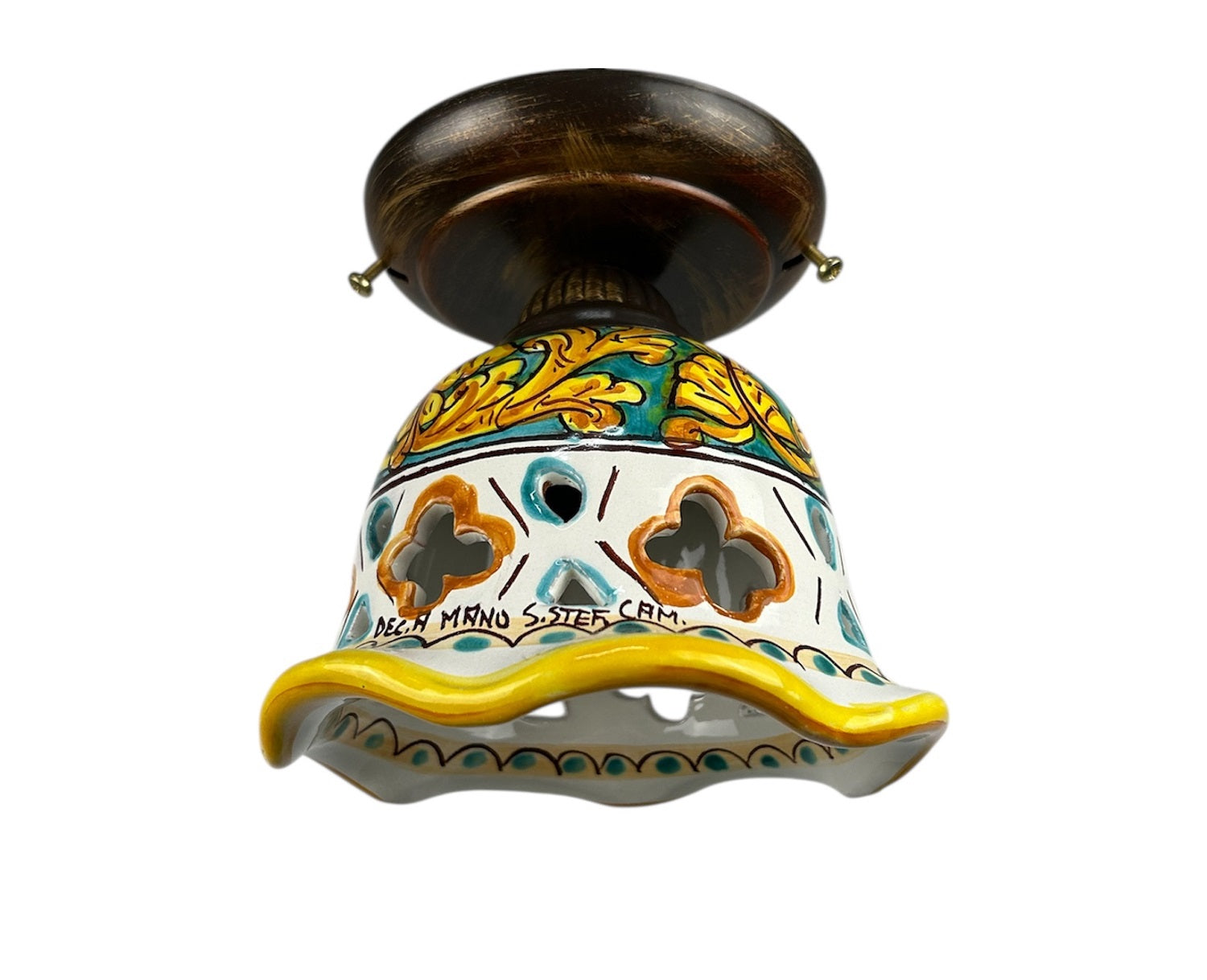 Plafoniera Spot da Soffitto, 1 Luce, Ferro Battuto e Ceramica Siciliana, Cucina, Bagno e Veranda D 15 art. martina