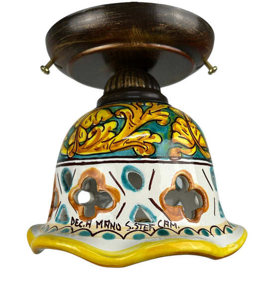 Plafoniera Spot da Soffitto, 1 Luce, Ferro Battuto e Ceramica Siciliana, Cucina, Bagno e Veranda D 15 art. martina