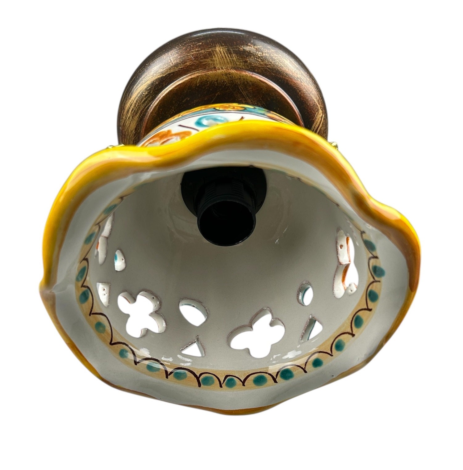 Plafoniera Spot da Soffitto, 1 Luce, Ferro Battuto e Ceramica Siciliana, Cucina, Bagno e Veranda D 15 art. martina