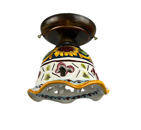 Plafoniera Spot da Soffitto, 1 Luce, Ferro Battuto e Ceramica Siciliana, Cucina, Bagno e Veranda D 15 art. candida