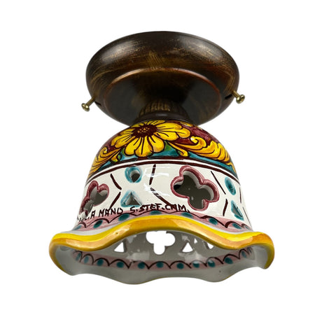 Plafoniera Spot da Soffitto, 1 Luce, Ferro Battuto e Ceramica Siciliana, Cucina, Bagno e Veranda D 15 art. giulia