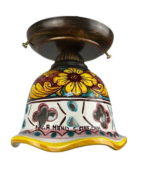 Plafoniera Spot da Soffitto, 1 Luce, Ferro Battuto e Ceramica Siciliana, Cucina, Bagno e Veranda D 15 art. giulia