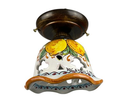 Plafoniera Spot da Soffitto, 1 Luce, Ferro Battuto e Ceramica Siciliana, Cucina, Bagno e Veranda D 15 art. limoni