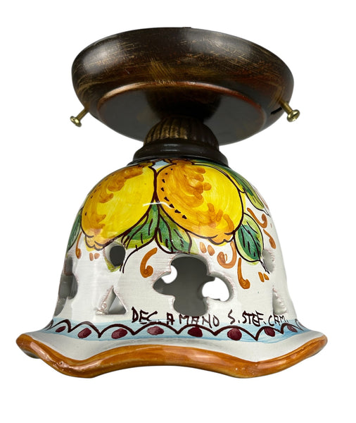 Plafoniera Spot da Soffitto, 1 Luce, Ferro Battuto e Ceramica Siciliana, Cucina, Bagno e Veranda D 15 art. limoni