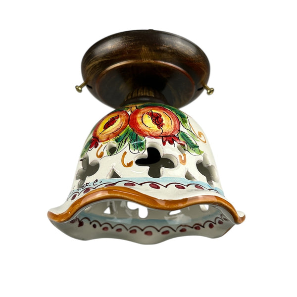 Plafoniera Spot da Soffitto, 1 Luce, Ferro Battuto e Ceramica Siciliana, Cucina, Bagno e Veranda D 15 art. melograno