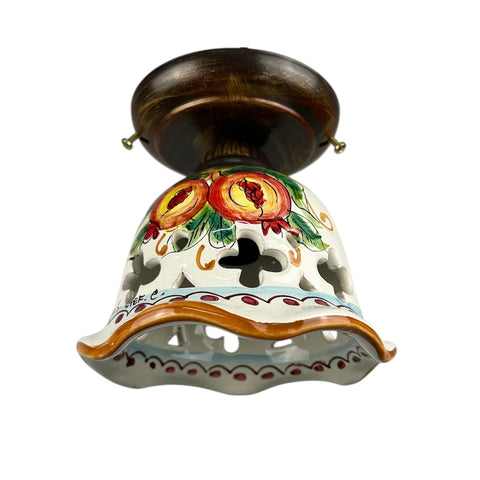 Plafoniera Spot da Soffitto, 1 Luce, Ferro Battuto e Ceramica Siciliana, Cucina, Bagno e Veranda D 15 art. melograno