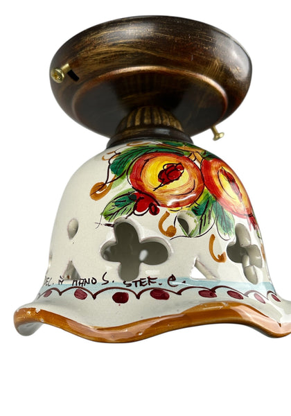 Plafoniera Spot da Soffitto, 1 Luce, Ferro Battuto e Ceramica Siciliana, Cucina, Bagno e Veranda D 15 art. melograno