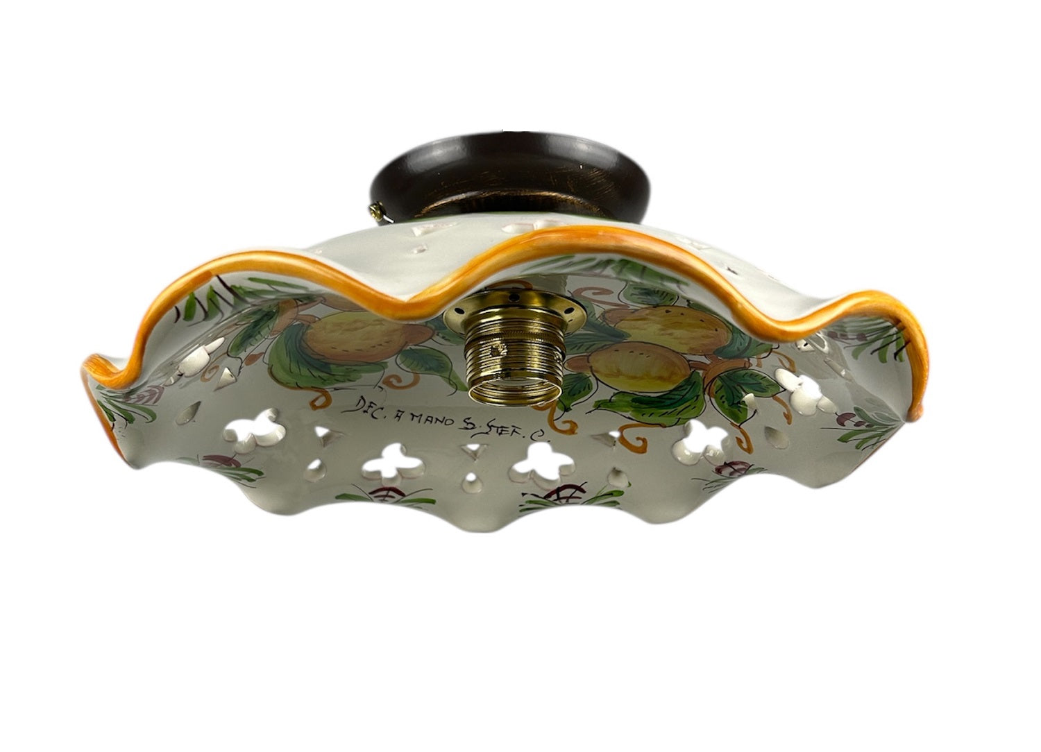 Plafoniera Spot da Soffitto, 1 Luce, Ferro Battuto e Ceramica Siciliana, Cucina, Bagno e Veranda art. limoni