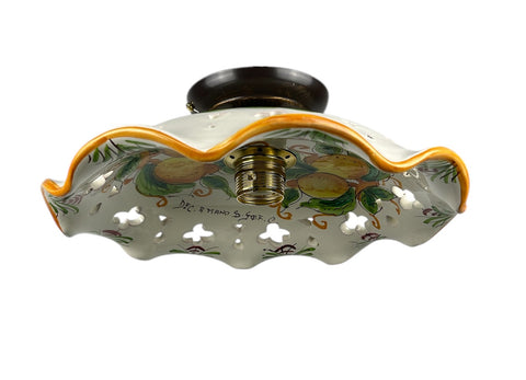 Plafoniera Spot da Soffitto, 1 Luce, Ferro Battuto e Ceramica Siciliana, Cucina, Bagno e Veranda art. limoni