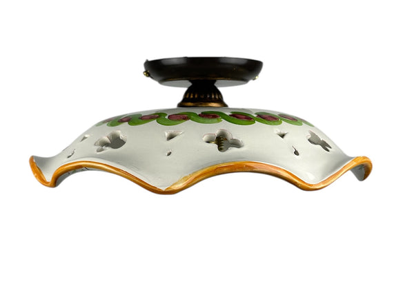 Plafoniera Spot da Soffitto, 1 Luce, Ferro Battuto e Ceramica Siciliana, Cucina, Bagno e Veranda art. limoni