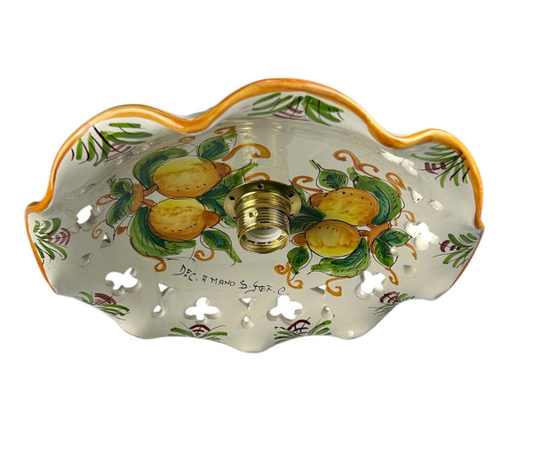 Plafoniera Spot da Soffitto, 1 Luce, Ferro Battuto e Ceramica Siciliana, Cucina, Bagno e Veranda art. limoni