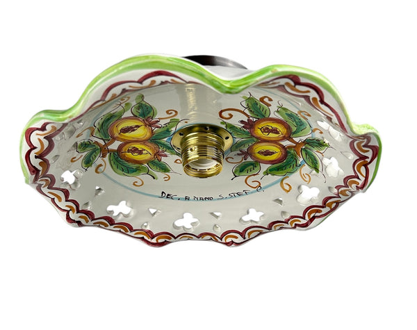 Plafoniera Spot da Soffitto, 1 Luce, Ferro Battuto e Ceramica Siciliana, Cucina, Bagno e Veranda art. melograno