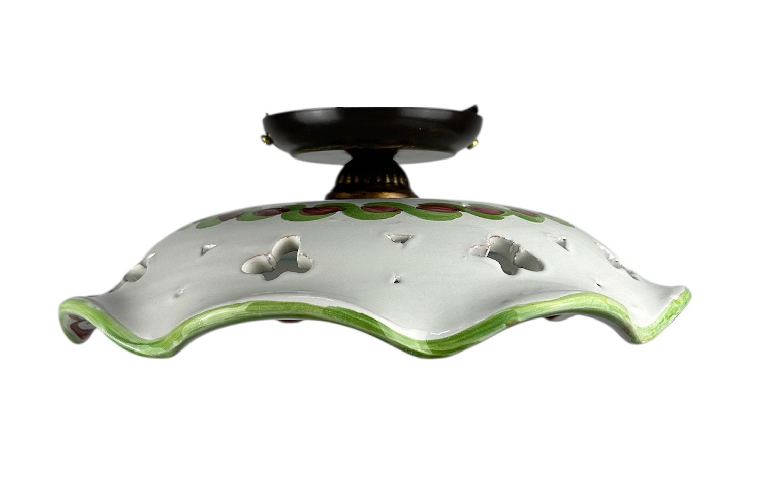 Plafoniera Spot da Soffitto, 1 Luce, Ferro Battuto e Ceramica Siciliana, Cucina, Bagno e Veranda art. melograno