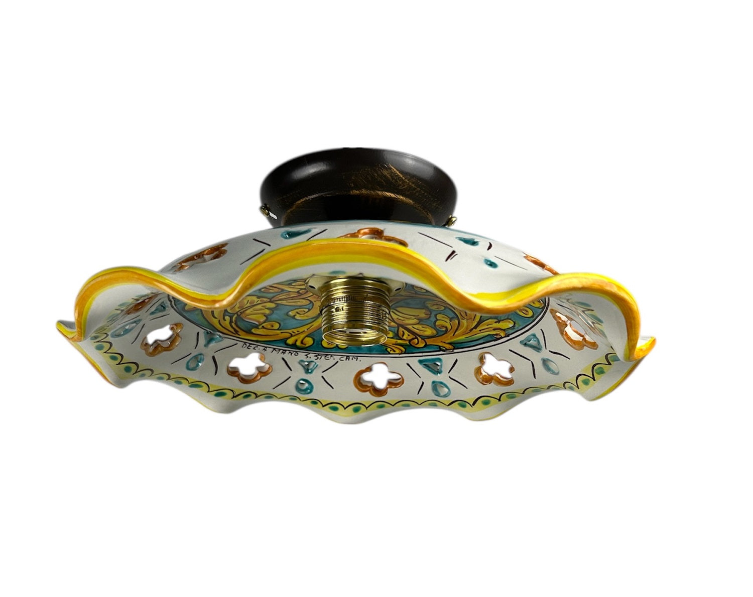 Plafoniera Spot da Soffitto, 1 Luce, Ferro Battuto e Ceramica Siciliana, Cucina, Bagno e Veranda art. martina