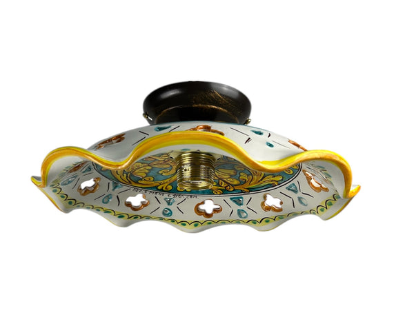 Plafoniera Spot da Soffitto, 1 Luce, Ferro Battuto e Ceramica Siciliana, Cucina, Bagno e Veranda art. martina