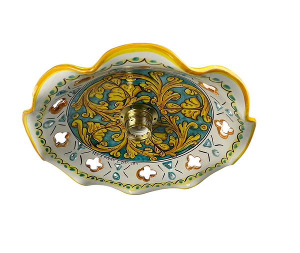 Plafoniera Spot da Soffitto, 1 Luce, Ferro Battuto e Ceramica Siciliana, Cucina, Bagno e Veranda art. martina