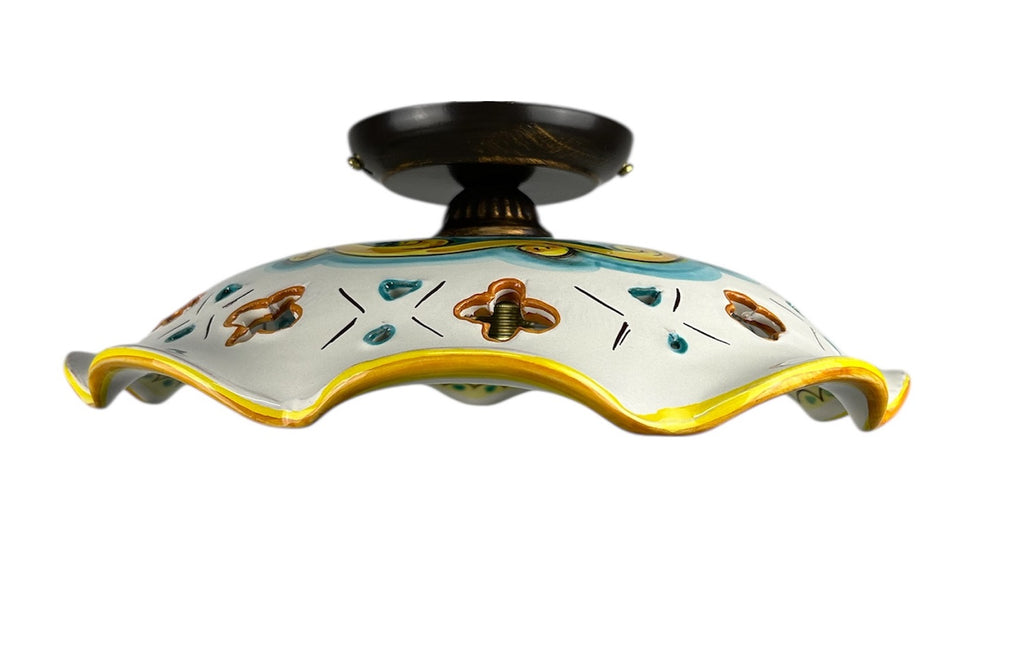 Plafoniera Spot da Soffitto, 1 Luce, Ferro Battuto e Ceramica Siciliana, Cucina, Bagno e Veranda art. martina