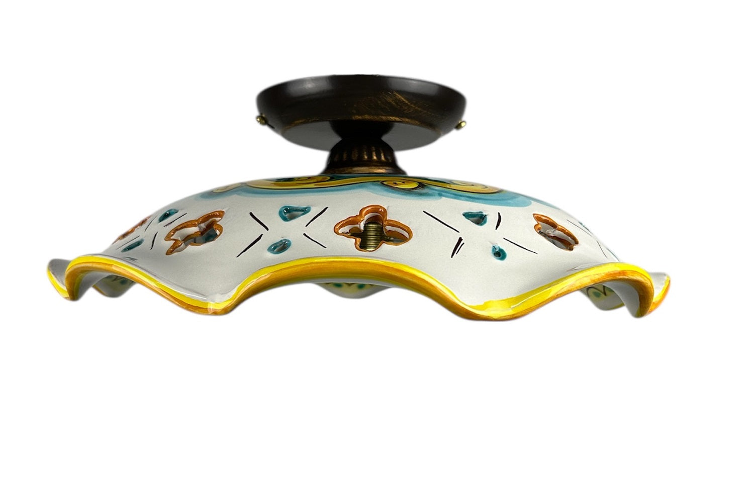 Plafoniera Spot da Soffitto, 1 Luce, Ferro Battuto e Ceramica Siciliana, Cucina, Bagno e Veranda art. martina