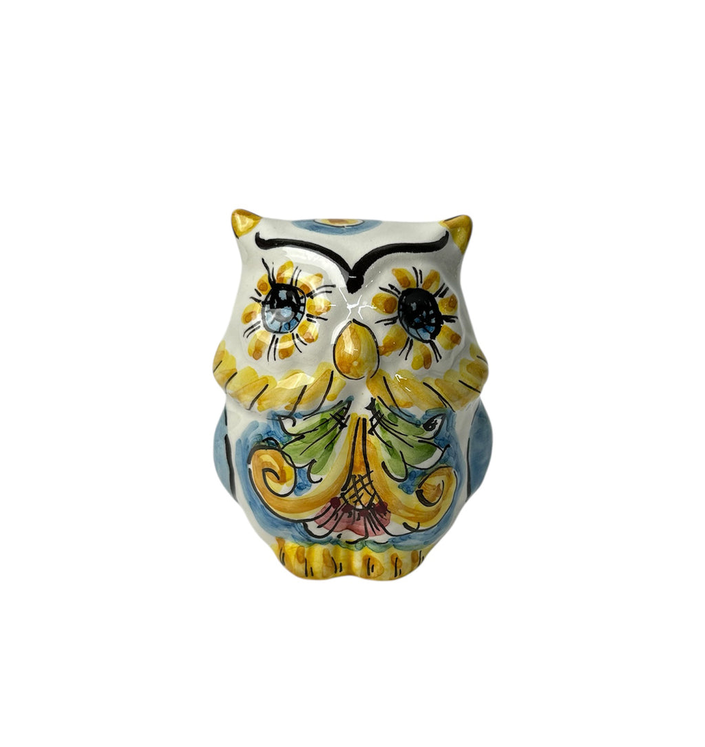 Sicilian ceramic owl from Caltagirone made and decorated by hand 