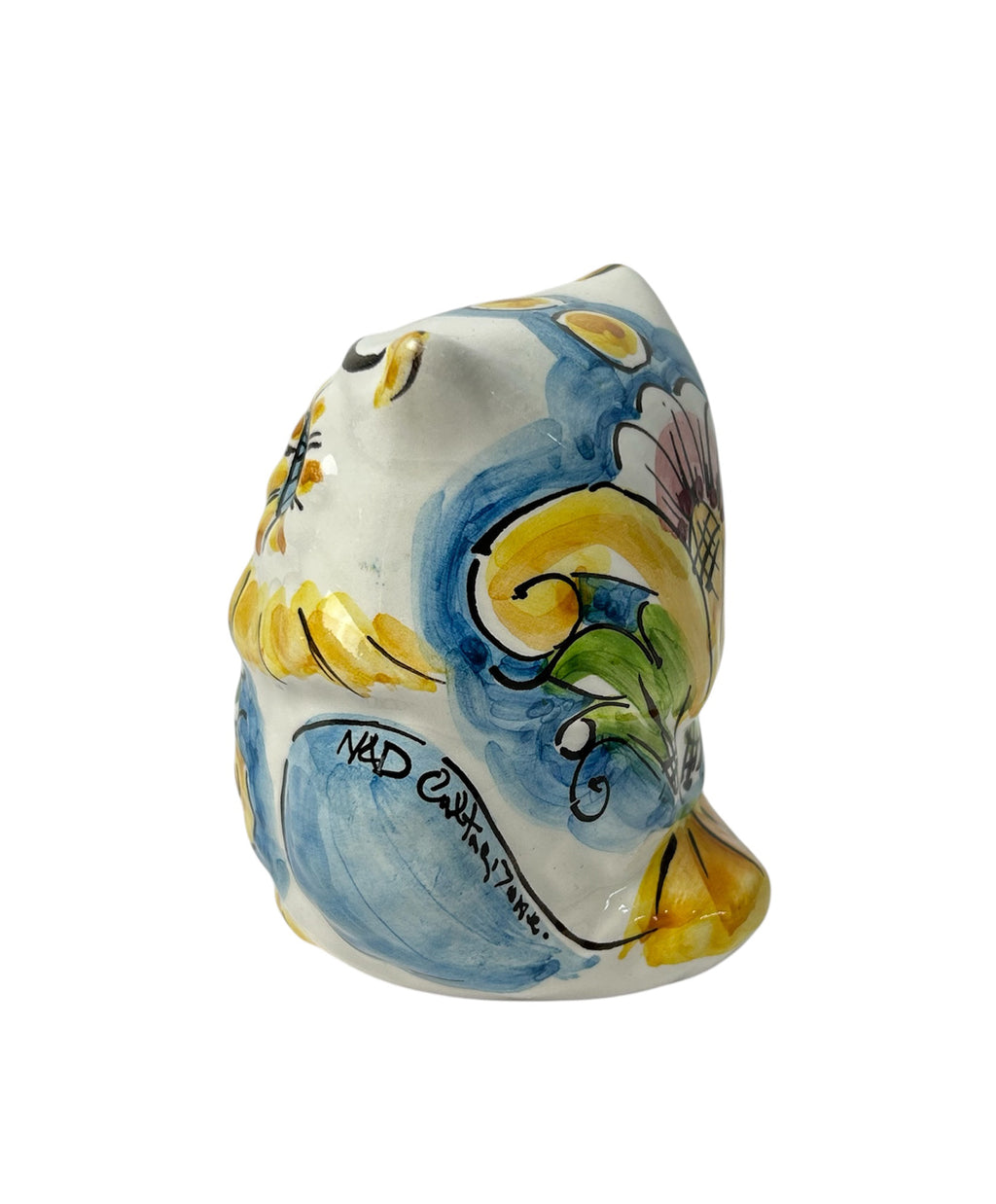 Sicilian ceramic owl from Caltagirone made and decorated by hand 