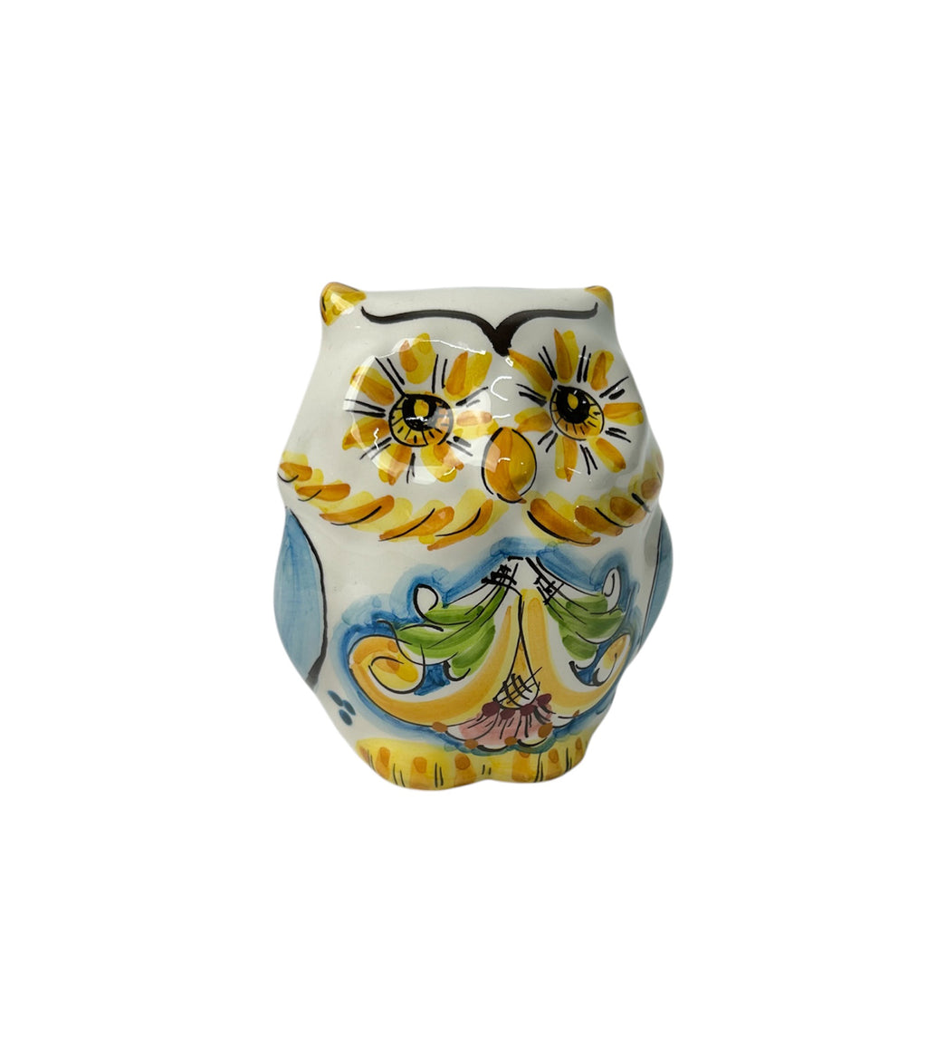 Sicilian ceramic owl from Caltagirone made and decorated by hand 