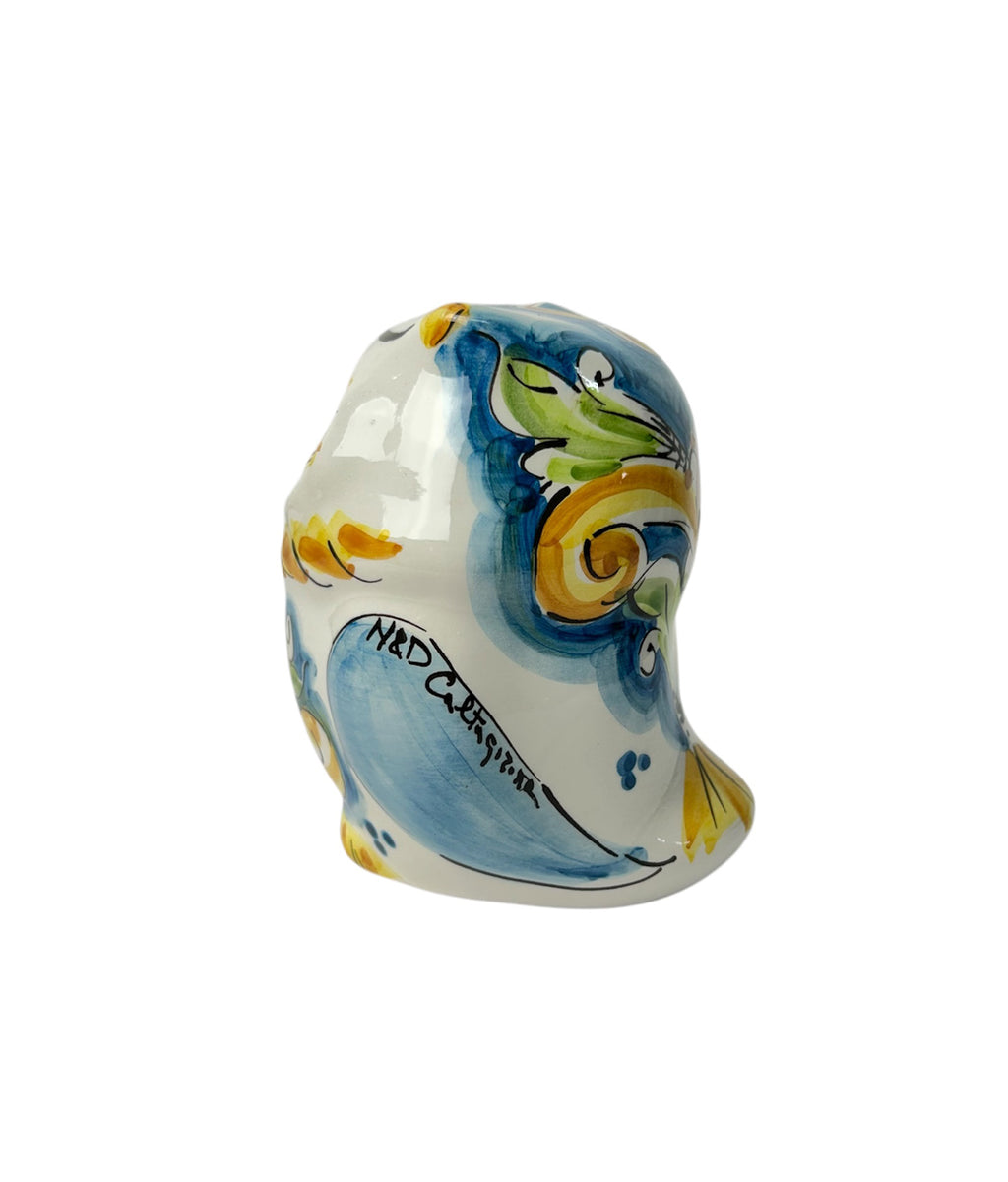Sicilian ceramic owl from Caltagirone made and decorated by hand 