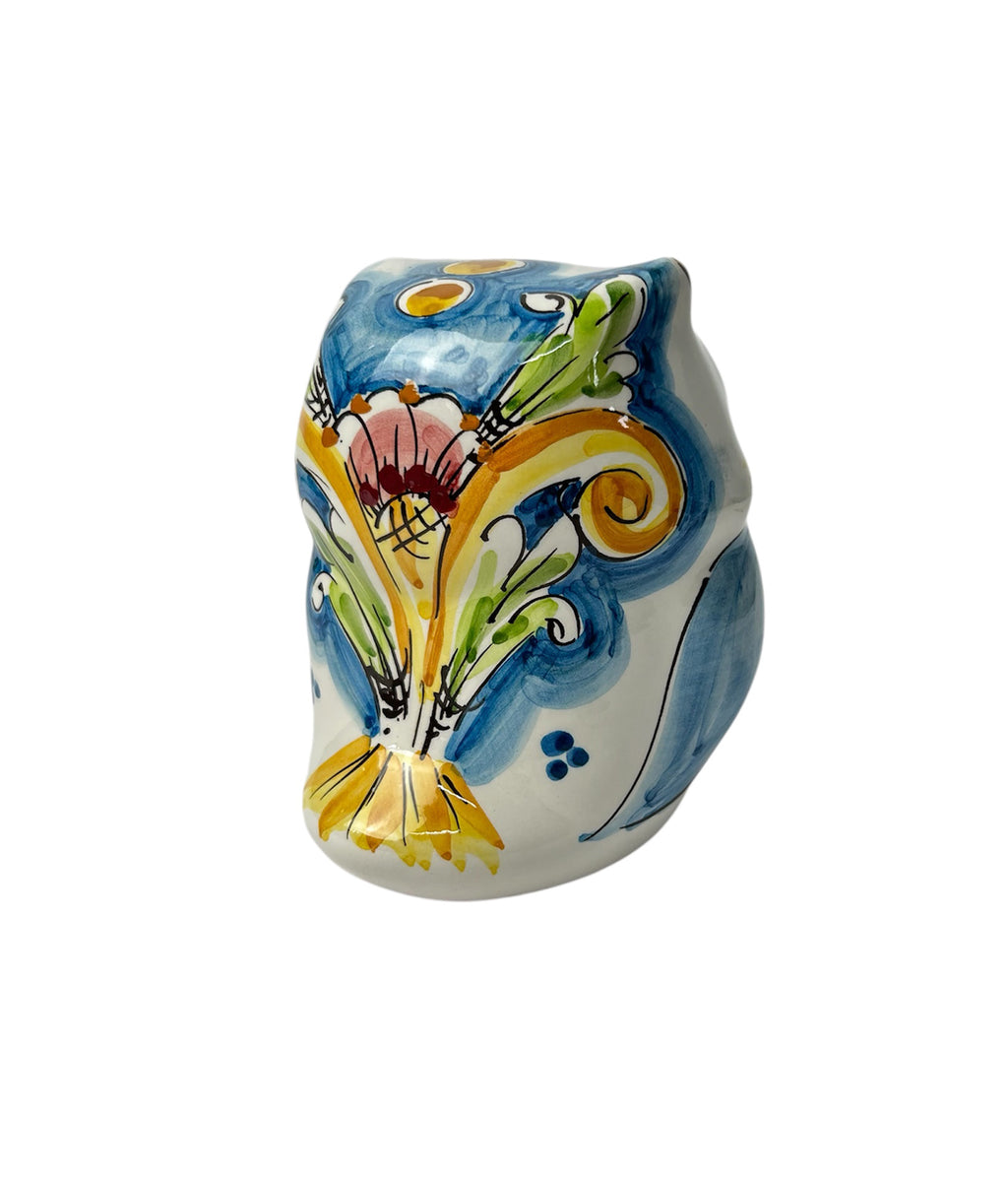 Sicilian ceramic owl from Caltagirone made and decorated by hand 
