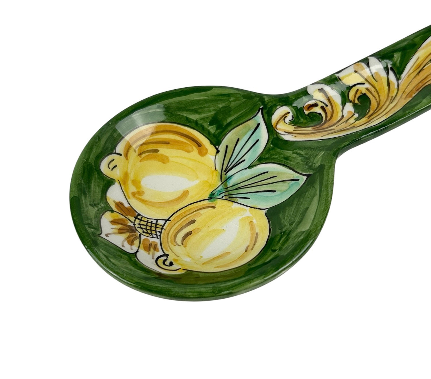 Poggiamestolo in Ceramica Siciliana di Caltagirone Decorato a Mano Artigianalmente Limoni Verde