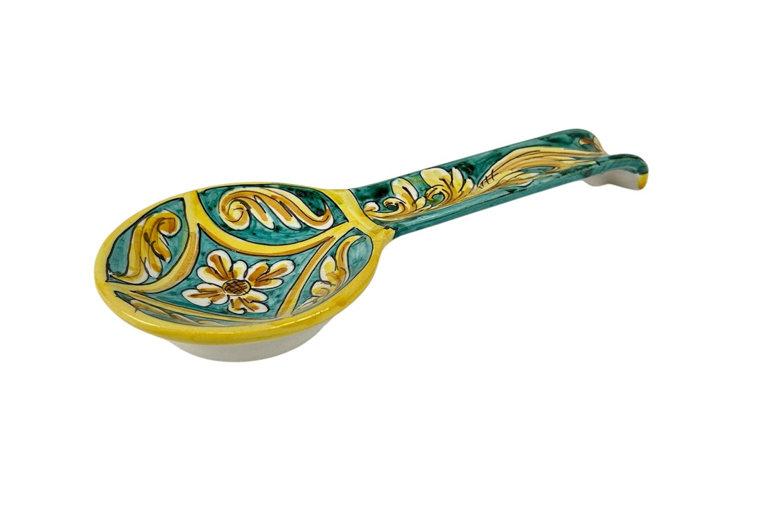 Poggiamestolo in Ceramica Siciliana di Caltagirone Decorato a Mano Artigianalmente Rombo Verde
