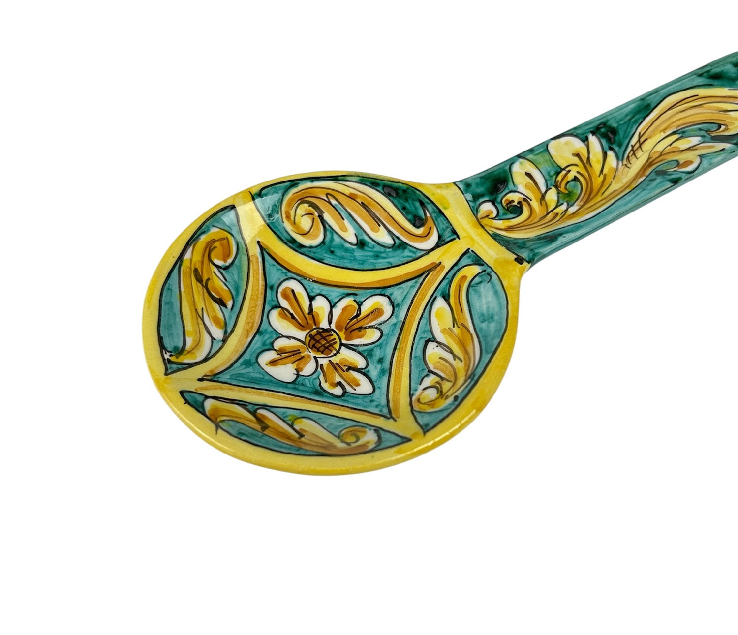 Poggiamestolo in Ceramica Siciliana di Caltagirone Decorato a Mano Artigianalmente Rombo Verde