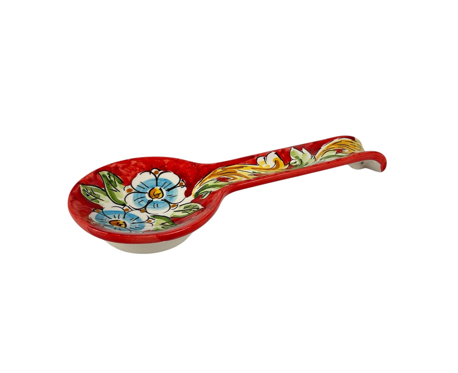 Poggiamestolo in Ceramica Siciliana di Caltagirone Decorato a Mano Artigianalmente Fiore