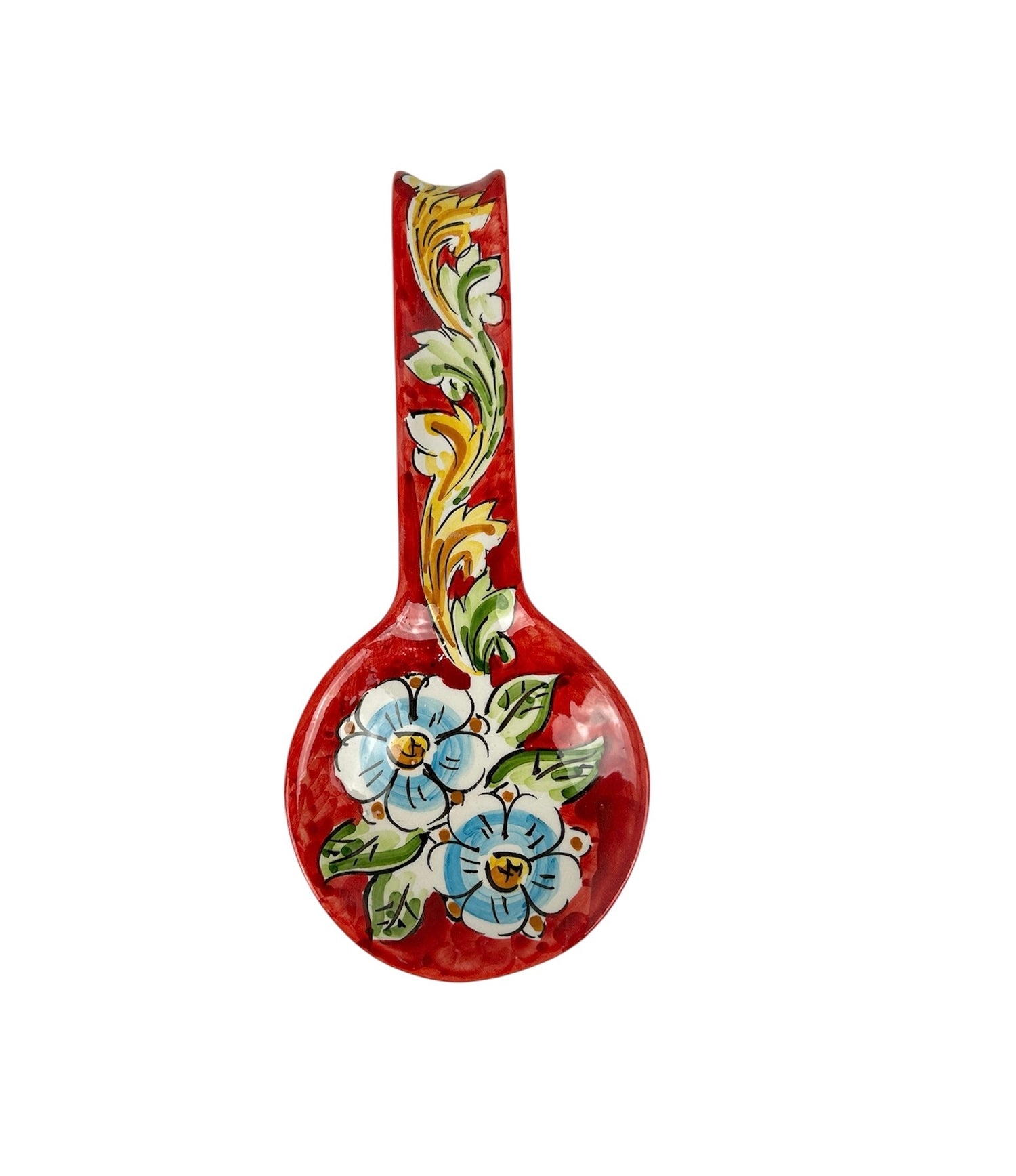 Poggiamestolo in Ceramica Siciliana di Caltagirone Decorato a Mano Artigianalmente Fiore