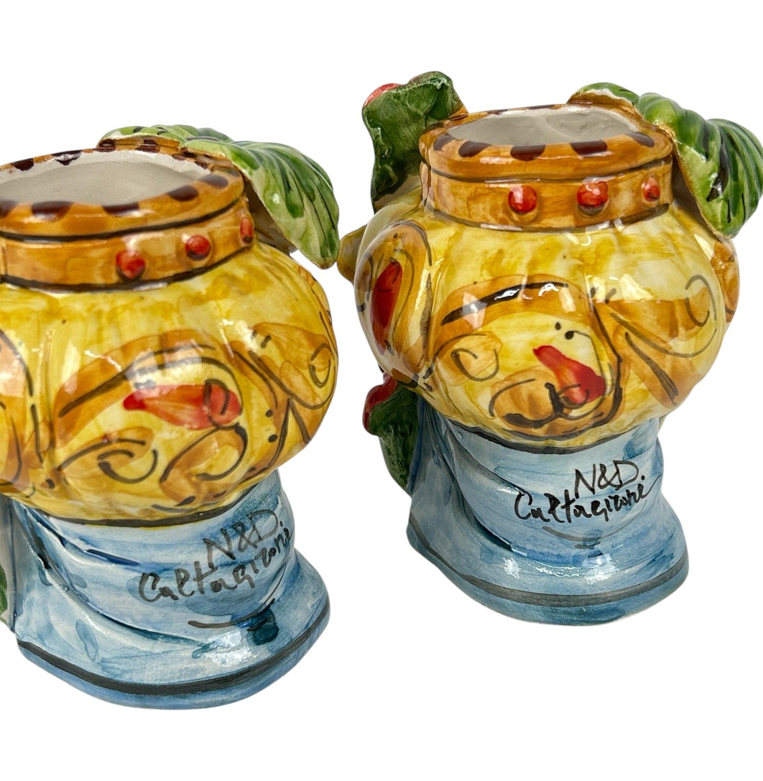 Coppia Teste di Moro in Ceramica Siciliana di Caltagirone Stile Tradizionale Ficodindia