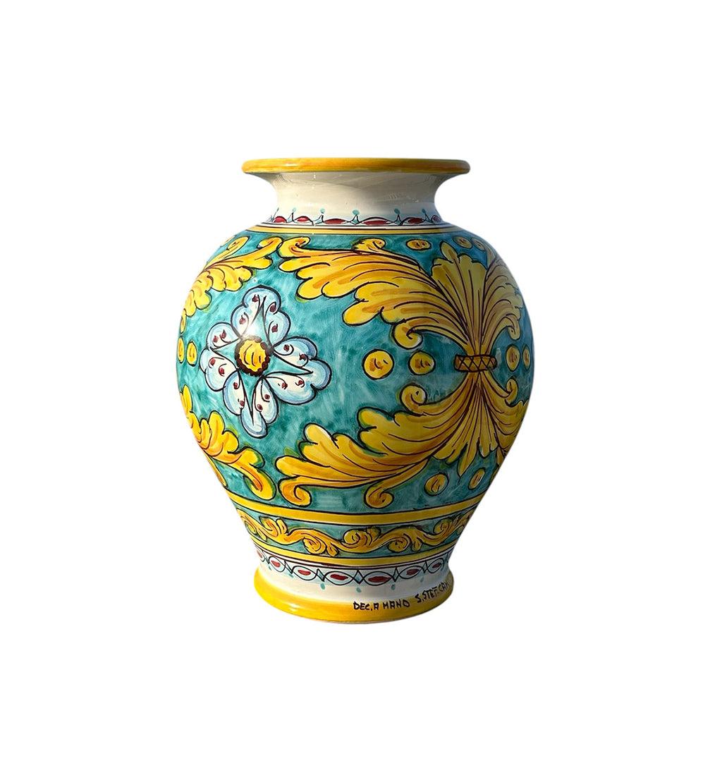 Vaso lavorato in ceramica decorata a mano da ceramisti siciliani gomes art 28