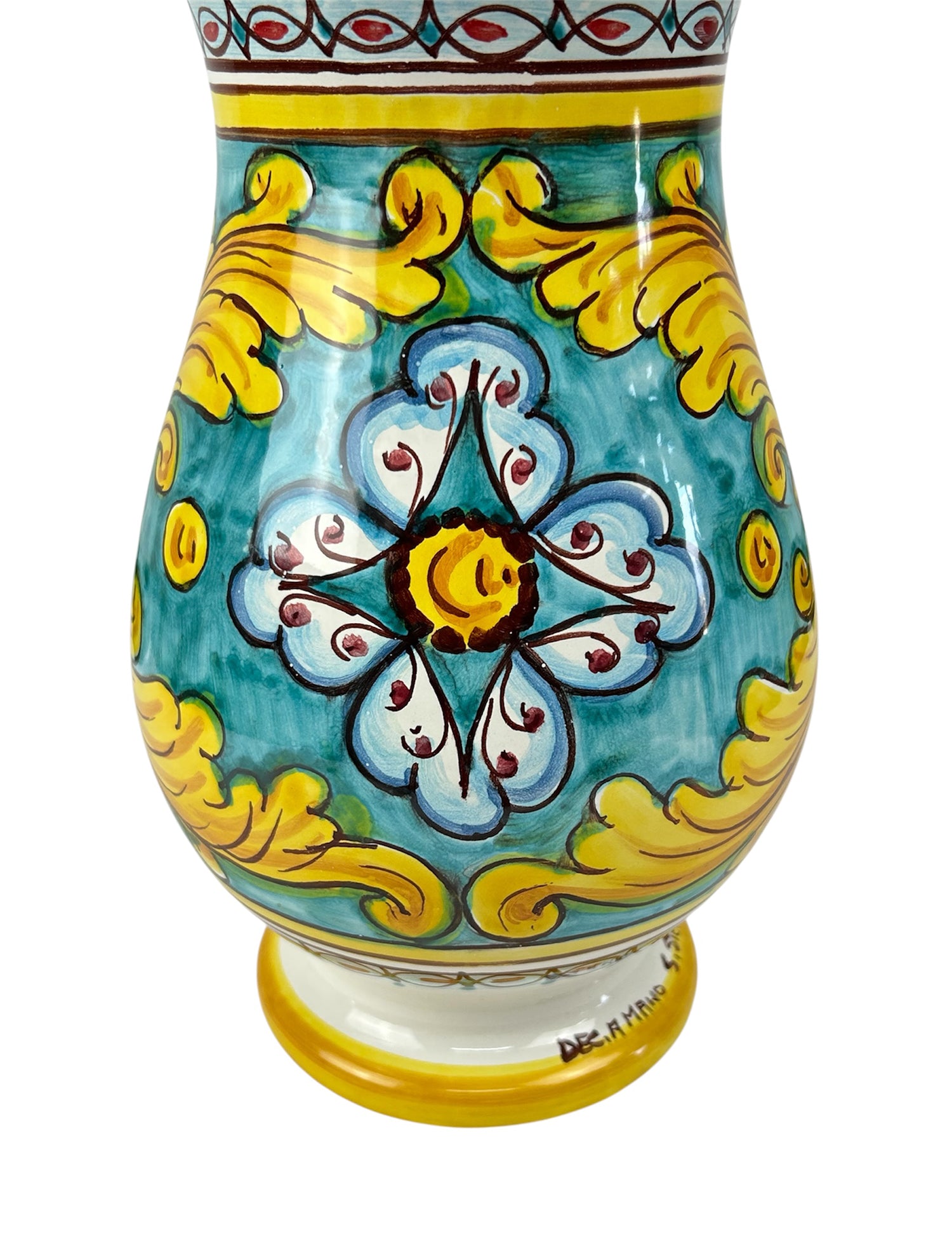 Vaso lavorato in ceramica decorata a mano da ceramisti siciliani gomes art 16