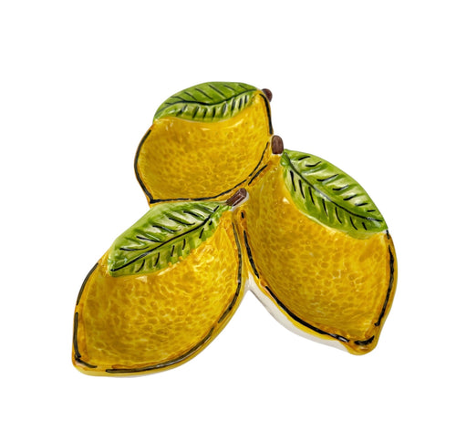 Antipastiera limoni in ceramica siciliana di Caltagirone decorata a mano