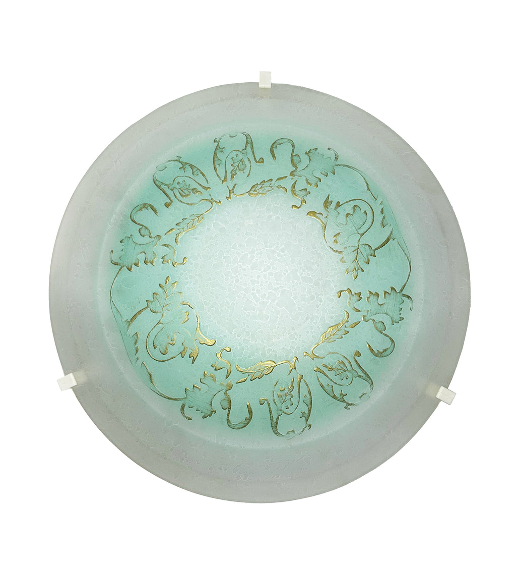 Plafoniera da soffitto classica in vetro rotonda decorata camera da letto, sala da pranzo, cucina, bagno, ingresso D 40 cm art. regina (VERDE)