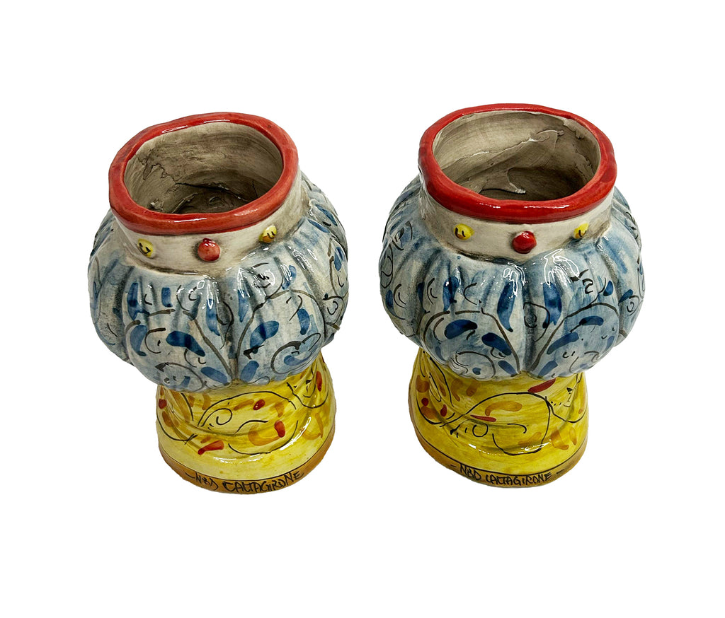 Coppia teste di moro in ceramica siciliana di Caltagirone H 15 cm art. rotondo rosso
